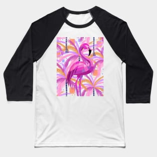 Vibrant Pink Flamingo Palm Trees Baseball T-Shirt